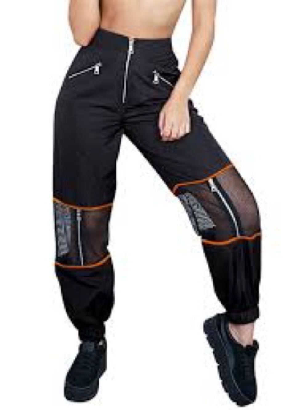 NWT 🔳 I AM GIA  GWEN black and orange mesh cargo pants 🔳